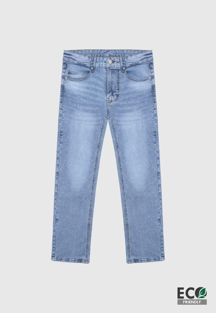 Regular Fit Acid Wash Blue Jeans